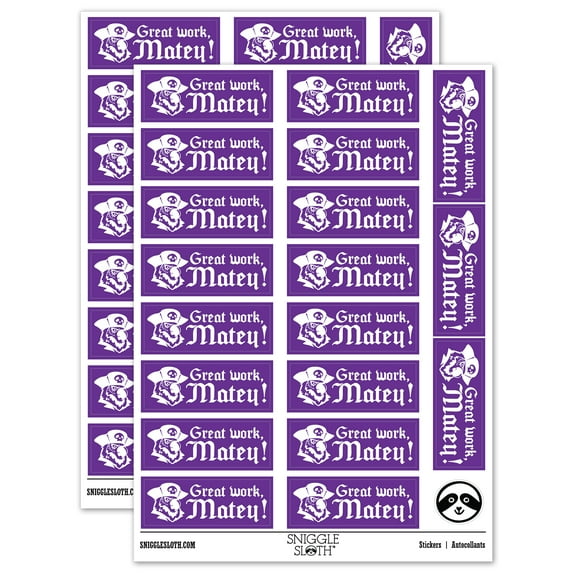 Great Work Matey Pirate Parrot Teacher Student School Sticker Set - Purple - Gloss Finish - 2.00" Large