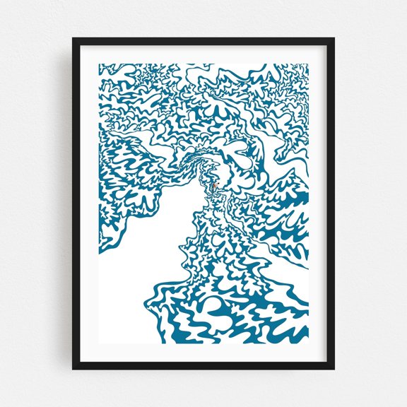 Great surf waves - Digital Art Abstract Surrealism Pattern Illustration Modern Art Geometric Psychedelic Black Framed Wall Art Print 5 x 7 inches