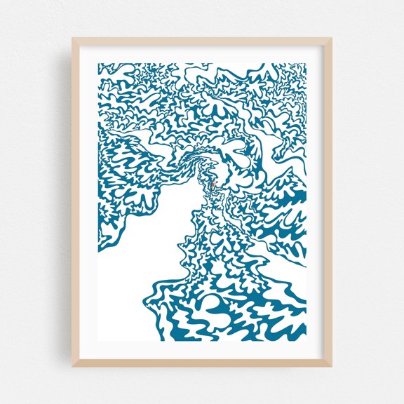 Great surf waves - Digital Art Abstract Surrealism Pattern Illustration Modern Art Geometric Psychedelic Oak Framed Wall Art Print 5 x 7 inches