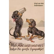 Great vintage German postcard of two dogs chugging down beers mouring the finished brews. Poster Print by unknown (24 x 36)