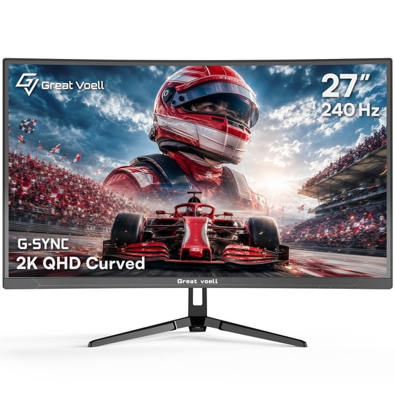 Greatvoell 27" 240Hz Curved Gaming Monitor, 2K QHD 1440p Fast VA 1ms MPRT, G-Sync AMD FreeSync, HDR 98% sRGB, Tilt Adjustable, HDMI DP VESA Mount