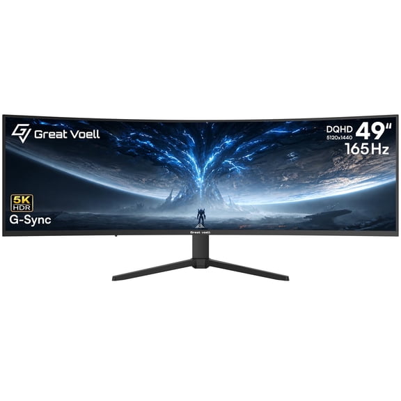 Great voell 49 Inch 165Hz Curved Gaming Monitor, 1500R DQHD 5K 32:9 Display, 1ms Response Time, HDR400, NVIDIA G-Sync& FreeSync, 127% sRGB, Adjustable Stand, VESA, Pro Gaming & Creating