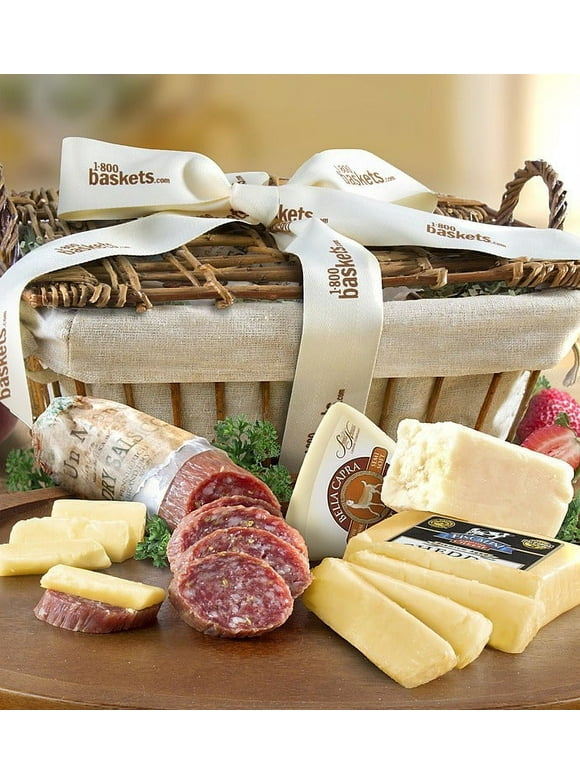 GreatFoods California Wine Country Cheese Gift Basket with Italian Salame