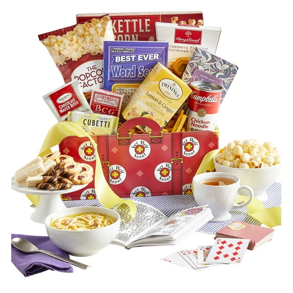 GreatFoods Get Well Grande Gift Basket with Campbells Chicken Noodle Soup and Lemon Tea for women, men, coworkers and friends