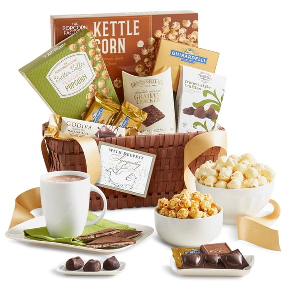 GreatFoods Premier Sweets and Treats Deluxe Gift Basket with Sympathy Ribbon