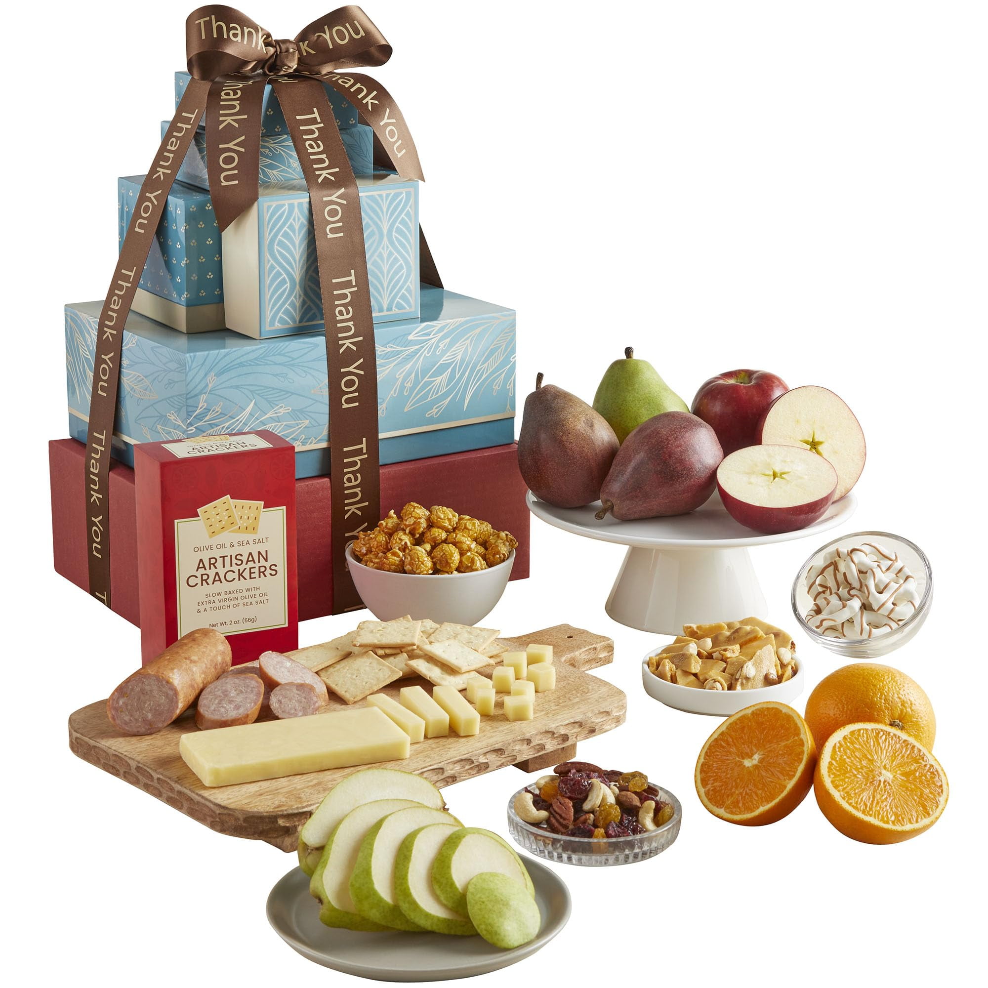 GreatFoods Thank You Treats & Fresh Fruits Tower Fruit Git Basket to say Thank You for Corporate Gifting, Snack Gift Basket, Gourmet Food Gifts