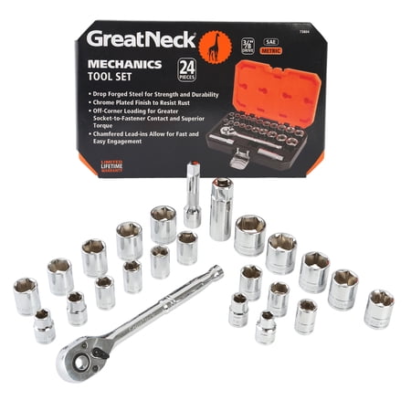 GreatNeck, 3/8", Ratcheting Socket Wrench & Set, 24 Piece