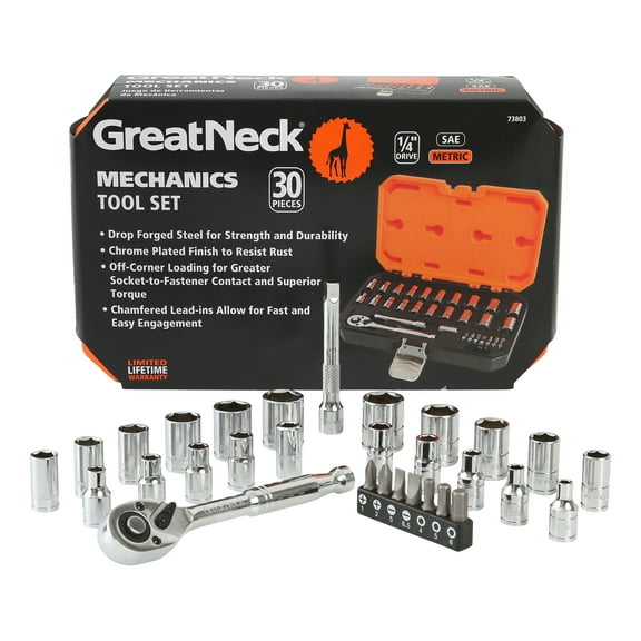 GreatNeck Mechanic's Tool Set, 30 Pieces, for Routine Auto Mainenance