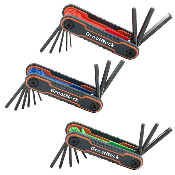 GreatNeck 2 Folding Star, SAE, And Metric Hex Key Set, Allen Key Set