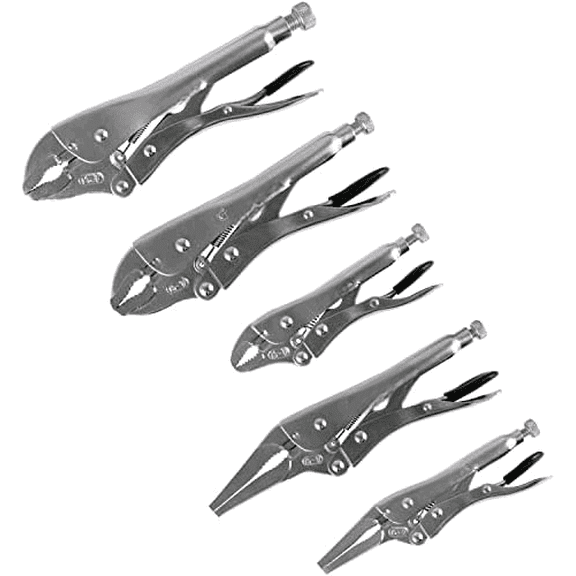 GreatNeck 74230 5-Piece Locking Plier Set Curved & Long Nose Pliers with Plastisol Trigger Release, Diagonal Tooth Grip, Wire Cutter & Storage Pouch Durable Alloy Steel Construction$