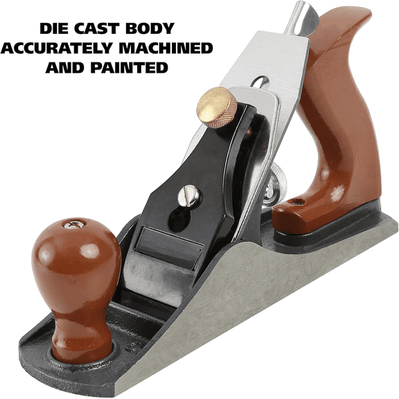 GreatNeck C4 Bench Hand Plane (9 Inch), 2 Inch Cutter, Adjustable to Control the Blade, Cast Iron Body, Quality Plastic Ergonomic Handles