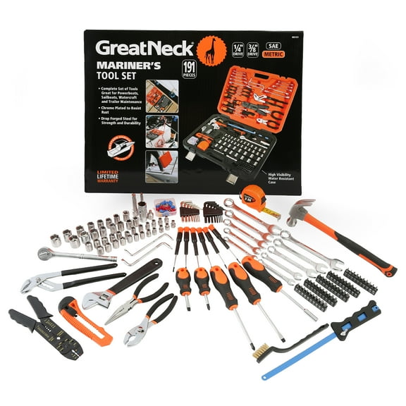 GreatNeck Mariner's Tool Set, 191 Pieces, for Maintenance on Boats, Watercraft, & Trailers