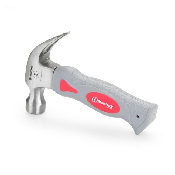 GreatNeck Mini Claw Steel Hammer with Rubber Handle, 8 oz