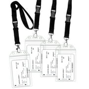 GreatShield 4 Pack Clear ID Badge Holder With Lanyard, Premium Zip Seal Weather Resistant, Vertical Plastic Sleeve Pouch, Name ID Badge Holder With Detachable Quick Release Snap Buckle Black Lanyard