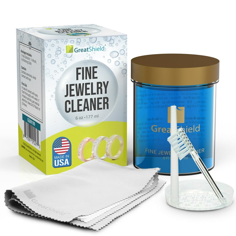 GreatShield Fine Jewelry Cleaner Solution Kit With Cleaning Brush,  Polishing Microfiber Cloths and Basket, Suitable For Gold, Platinum,  Titanium, Diamond, Crystal, Bracelet, Rings, Necklace, Earrings 