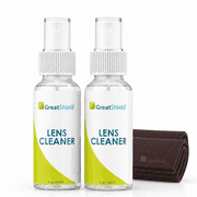 GreatShield Eyeglass Lens Cleaner Kit, 2x 2oz Cleaning Solution Spray Bottles + 2x Microfiber Cloths, Streaks and Alcohol Free, Removes Fingerprints, Dust, Oil, for Sunglasses and Cameras