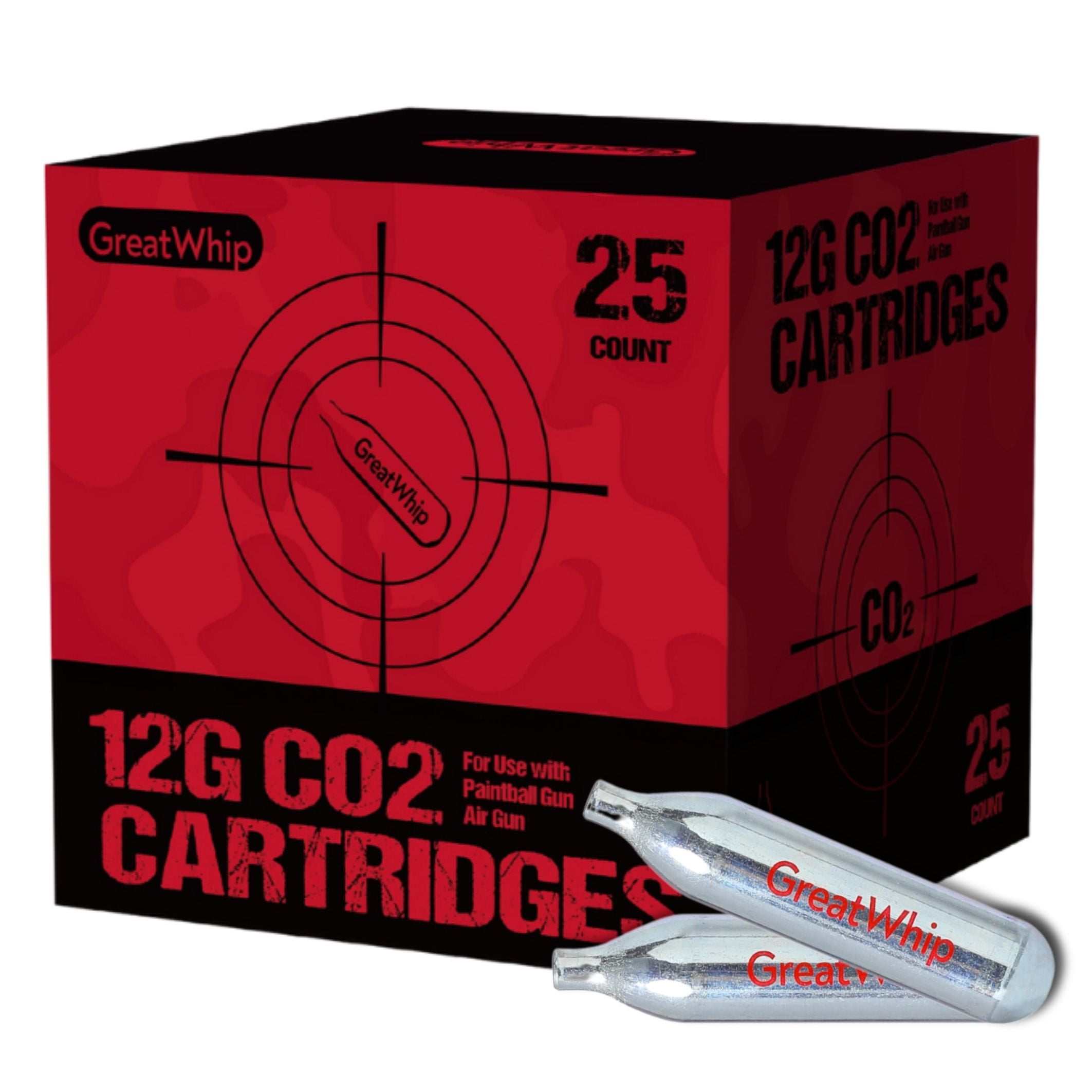 GreatWhip 12g CO2 Cartridges for Airsoft Guns, BB Guns and Paintball