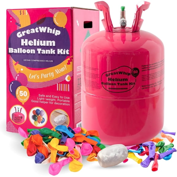 GreatWhip 13L Helium Tank Kit with 50 Latex Balloons & Ribbons