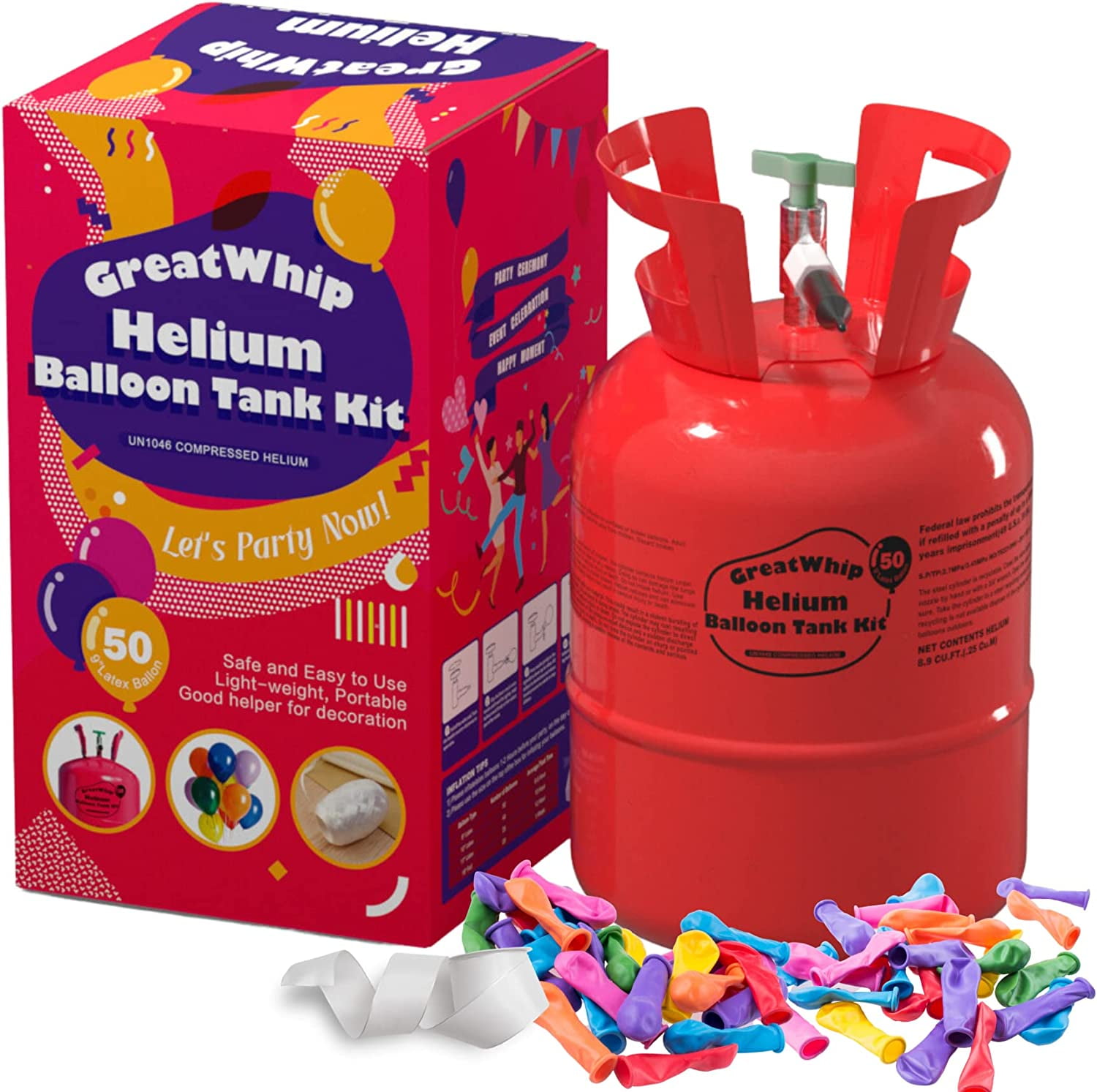 GreatWhip 7L Helium Tank up to 30 Latex Balloons for Balloons at Home Helium  Balloons Pump Kit Blend 