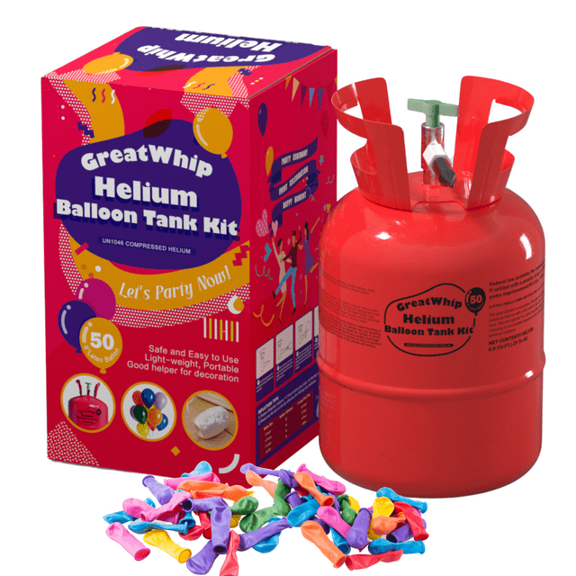 Portable GreatWhip Helium Tank 13L Inflates Up to 50 Latex Balloons