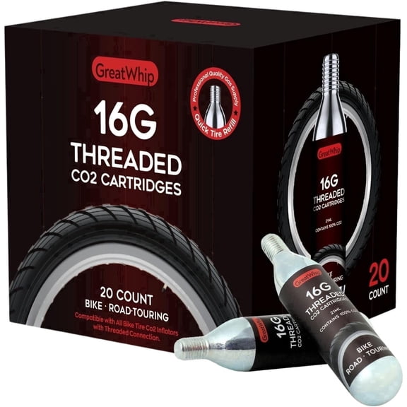 GreatWhip 16g Threaded CO2 Cartridges for Bike Tires