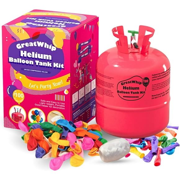 GreatWhip 22L Helium Tank up to 100 Latex (9")Balloons Helium Tank for Balloons at Home Helium Balloon Pump Kit Blend
