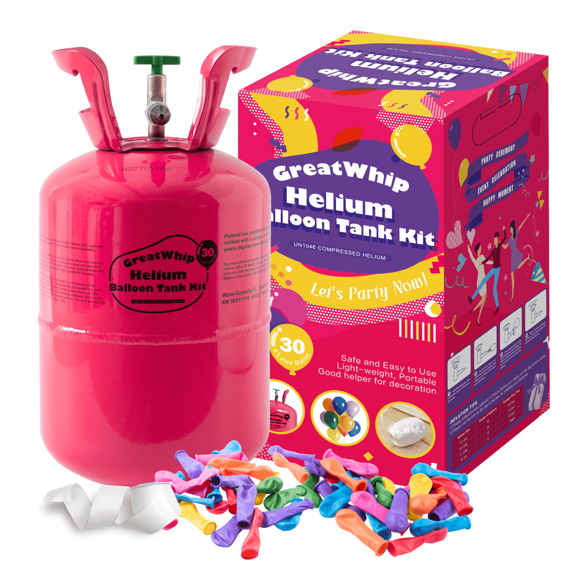 GreatWhip 7L Helium Tank up to 30 Latex Balloons for Balloons at Home Helium Balloons Pump Kit Blend