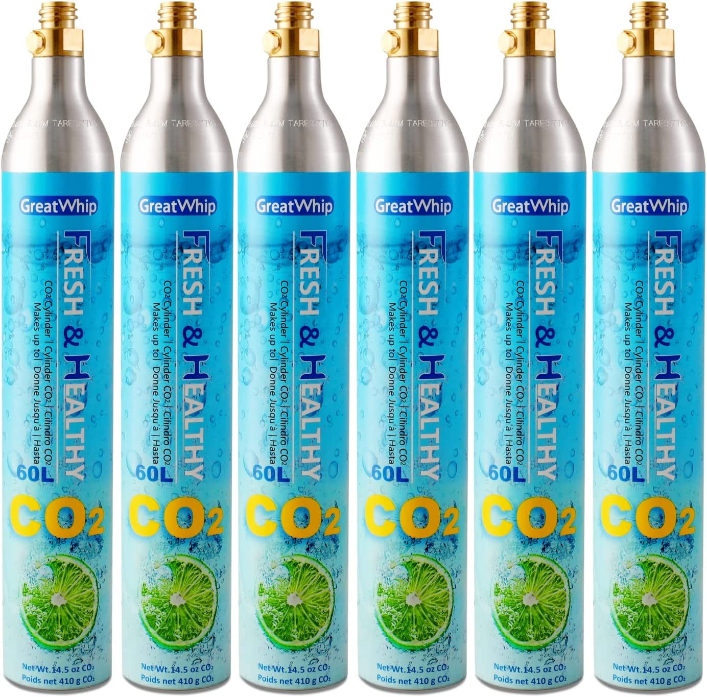 GreatWhip CO2 Cartridges 60L 14.5oz Sparkling Water Gas Cylinders for