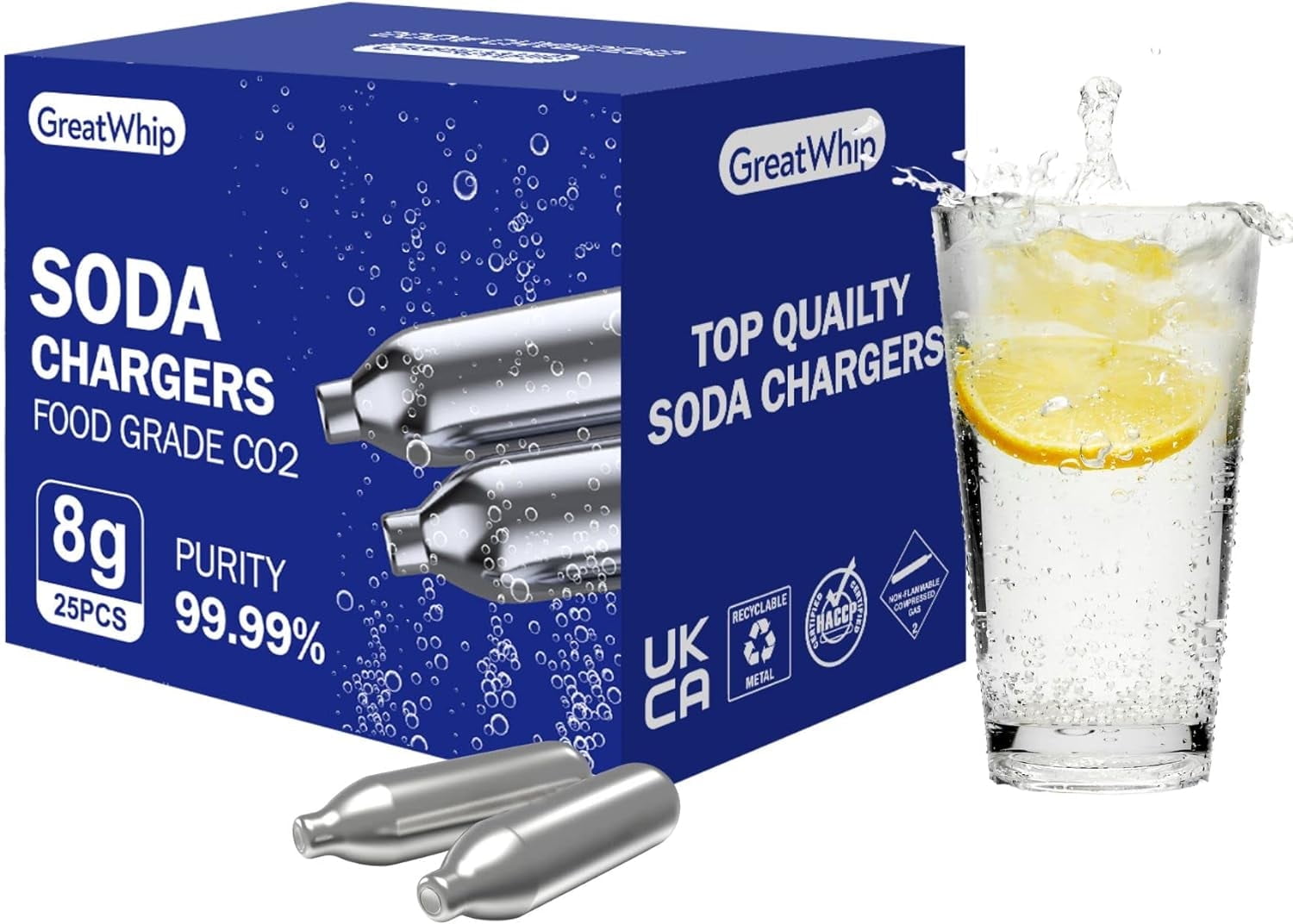 GreatWhip CO2 Soda Cartridges 8g for Soda Maker Chargers for Sparkling  Water Maker and Carbonated Water Machine(25 Pcs)