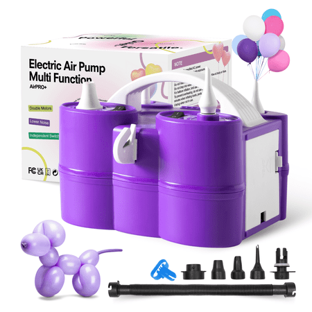 Balloons Electric Air Pump – Lightweight Electric Air Pump Inflate Balloons Air Beds Pool Floats 4 Nozzles UL Certified Fast Inflation