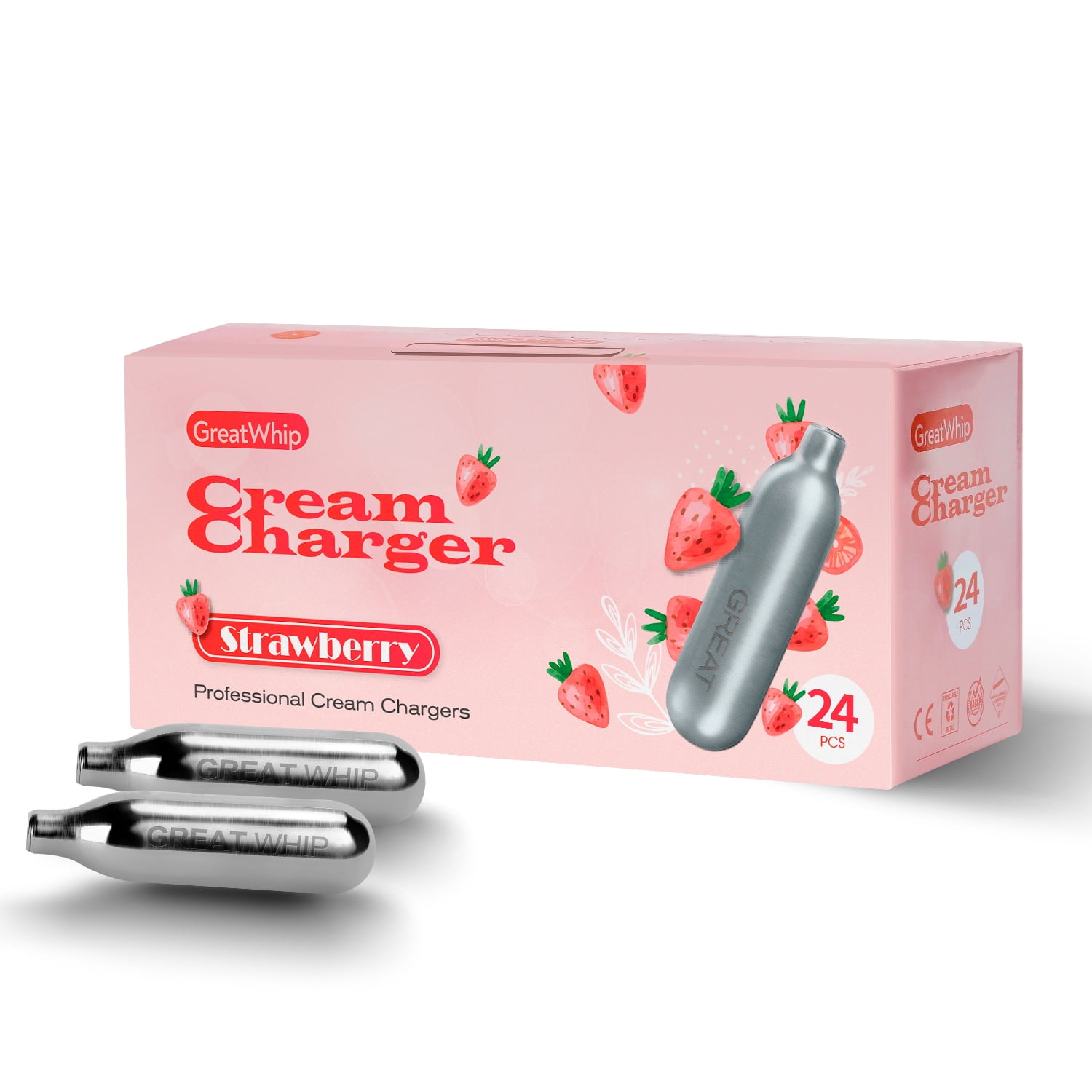 GreatWhip Whipped Cream Charger Strawberry Flavor 48 Count N2O Cartridges 8 garm Kitchen Nitrous