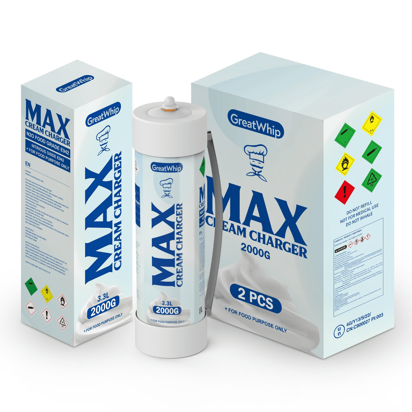 GreatWhip Whipped Cream Chargers 3.3L/2000g Tanks Whip Cream Charger