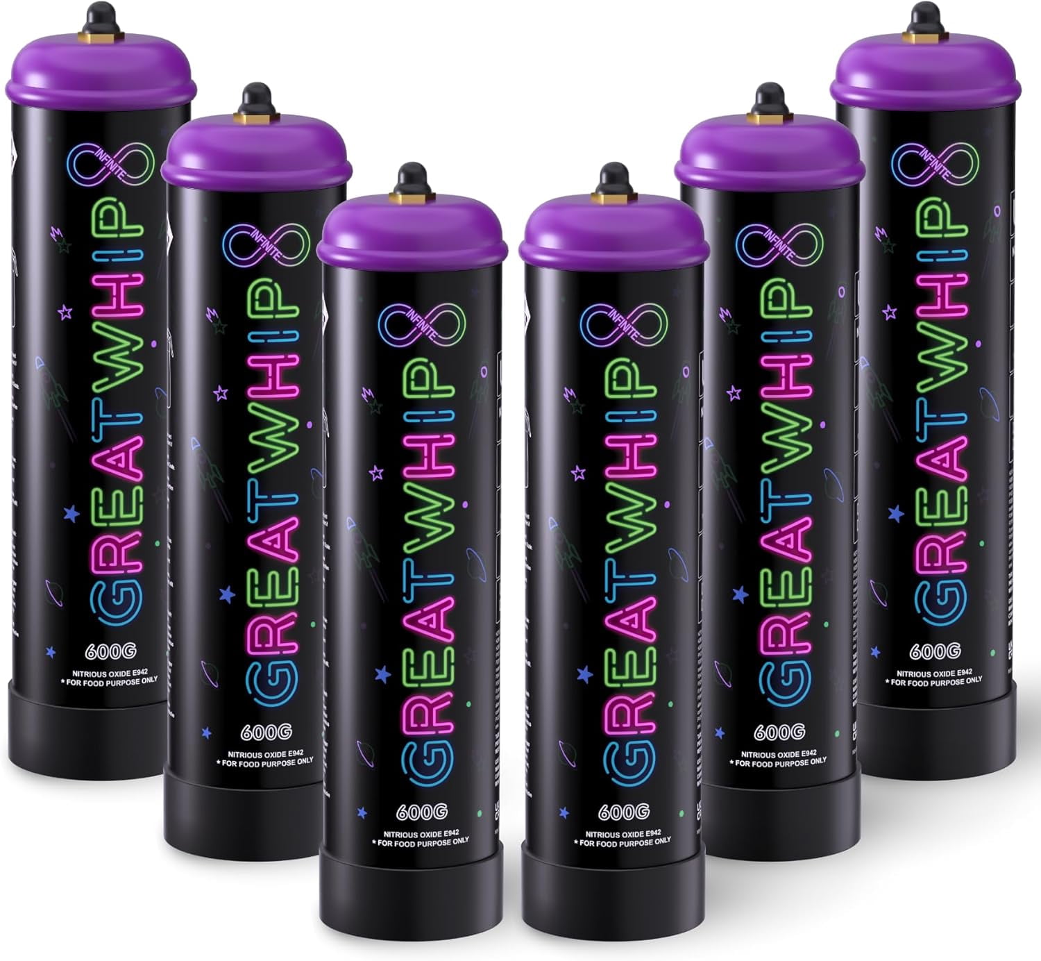 GreatWhip 640g Whipped Cream Chargers (6 Pack) - Lightweight Aluminum N2O Cartridges