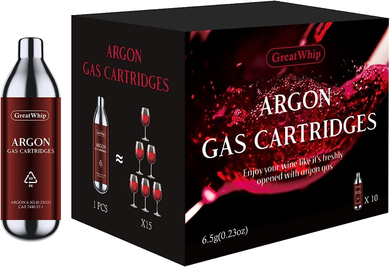 GreatWhip Wine Preservation Systems Argon Gas Capsules Argon Gas