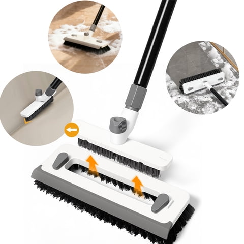 Greatcool 55" Floor Scrub Brush with Long Handle, 3-in-1 Cleaning  Scrubber Brush with Squeegee Stiff Bristle Deck Brush for Cleaning Tile Bathroom Patio Deck Garage Grout