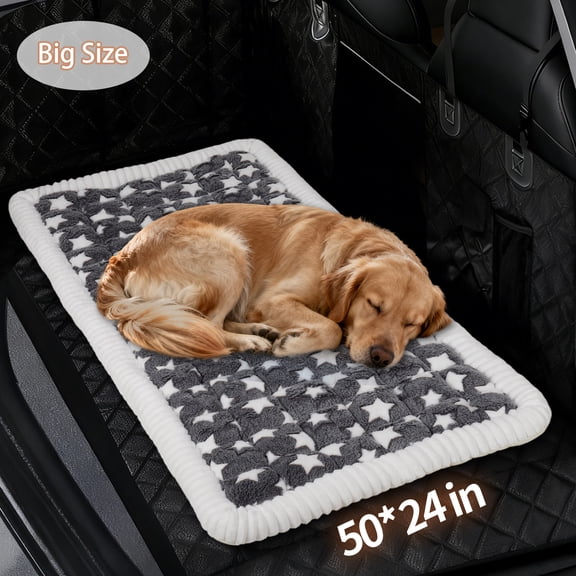 Greatcool Washable Pet Mat (54"x24"), Flannel Soft Dog Bed Mat with Non-Slip Bottom & PP Cotton Filling, Fits for 45 Inch Dogs Crate, Cozy for Sofa, Floor, Yard & Lawn and car backseat(Stars Print)