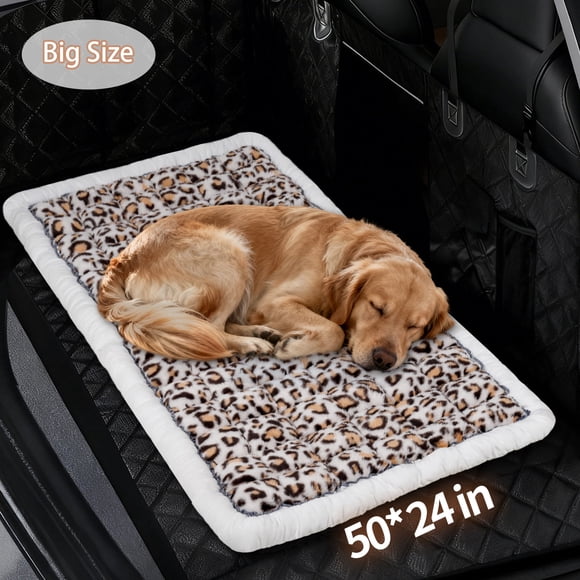 Greatcool Washable Pet Mat (54"x24"), Flannel Soft Dog Bed Mat with Non-Slip Bottom & PP Cotton Filling, Fits for 45 Inch Dogs Crate, Cozy for Sofa, Floor, Yard & Lawn and car backseat(Leopard Print)