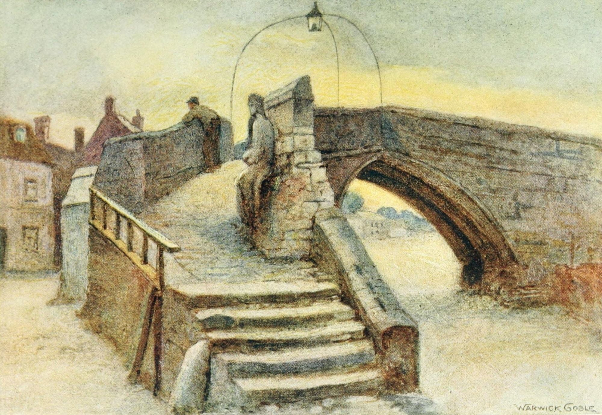 Greater Abbeys of England 1908 Crowland Abbey Abbots bridge Canvas Art - Warwick Goble (24 x 36)