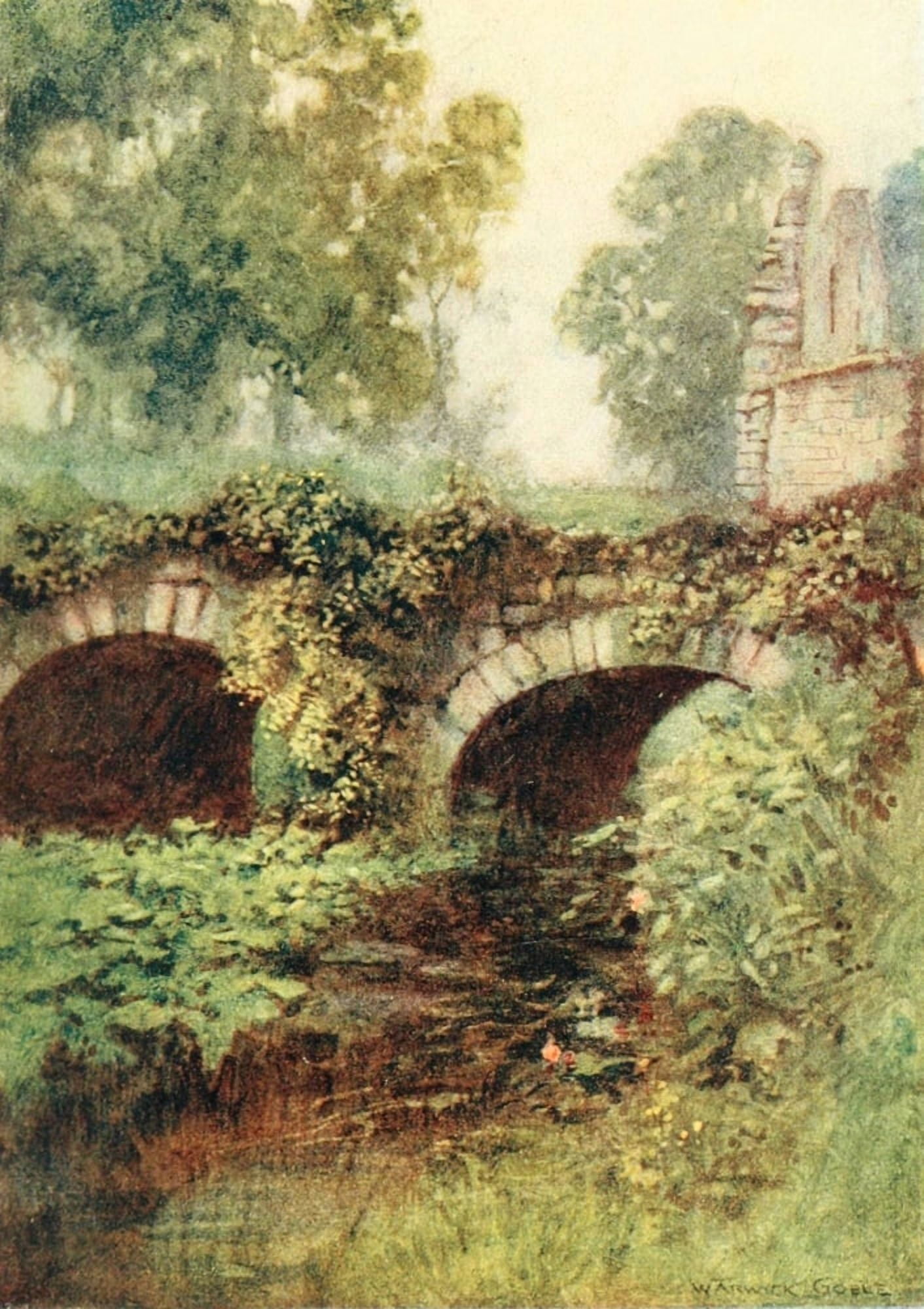 Greater Abbeys of England 1908 Fountains Abbey Bridge Canvas Art - Warwick Goble (18 x 24)