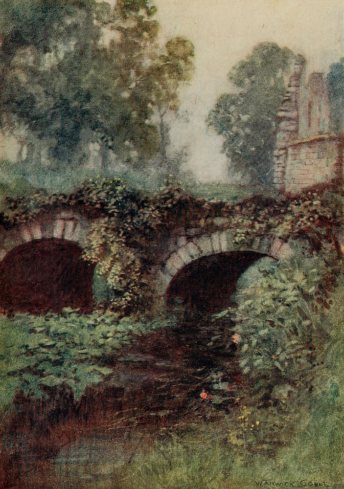 Greater Abbeys of England 1908 Fountains Abbey a bridge Canvas Art - Warwick Goble (18 x 24)