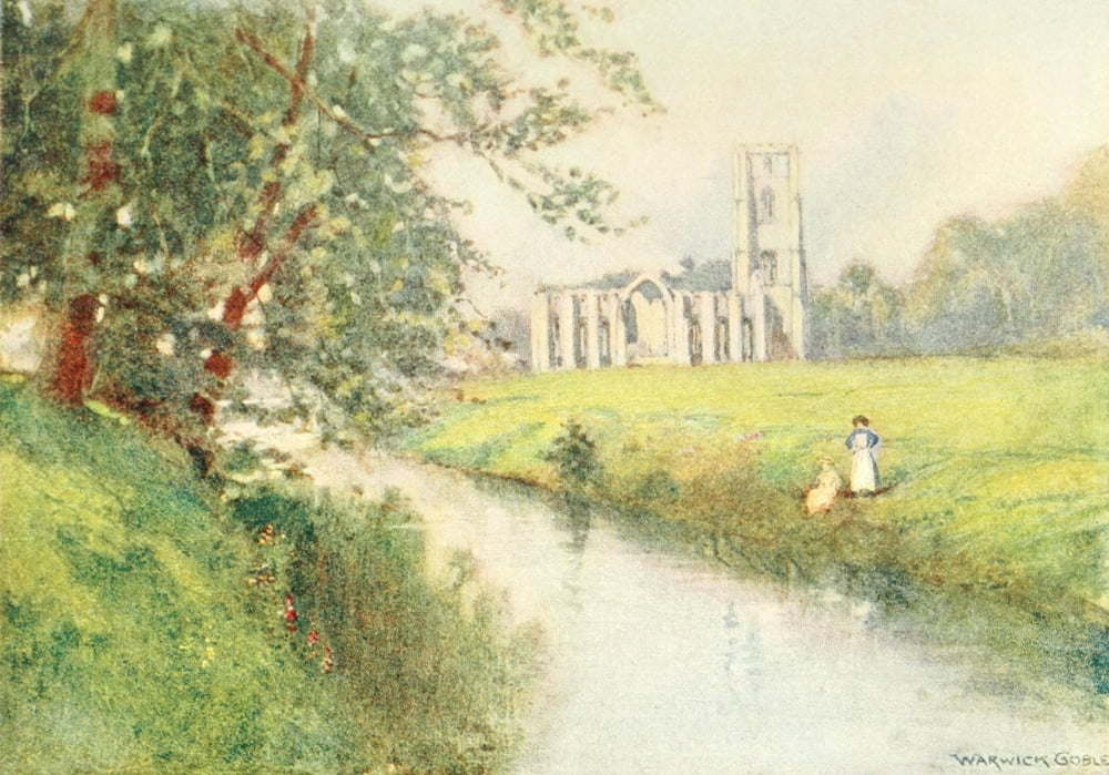 Greater Abbeys of England 1908 Fountains Abbey from South East Canvas Art - Warwick Goble (24 x 36)