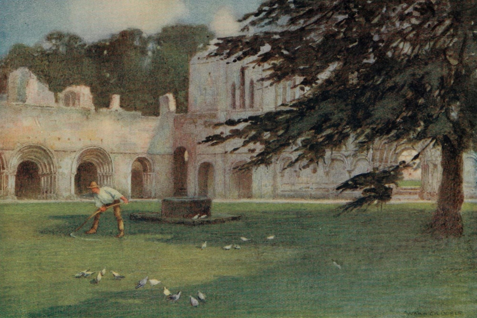 Greater Abbeys of England 1908 Fountains Abbey the Cloisters Canvas Art - Warwick Goble (18 x 24)