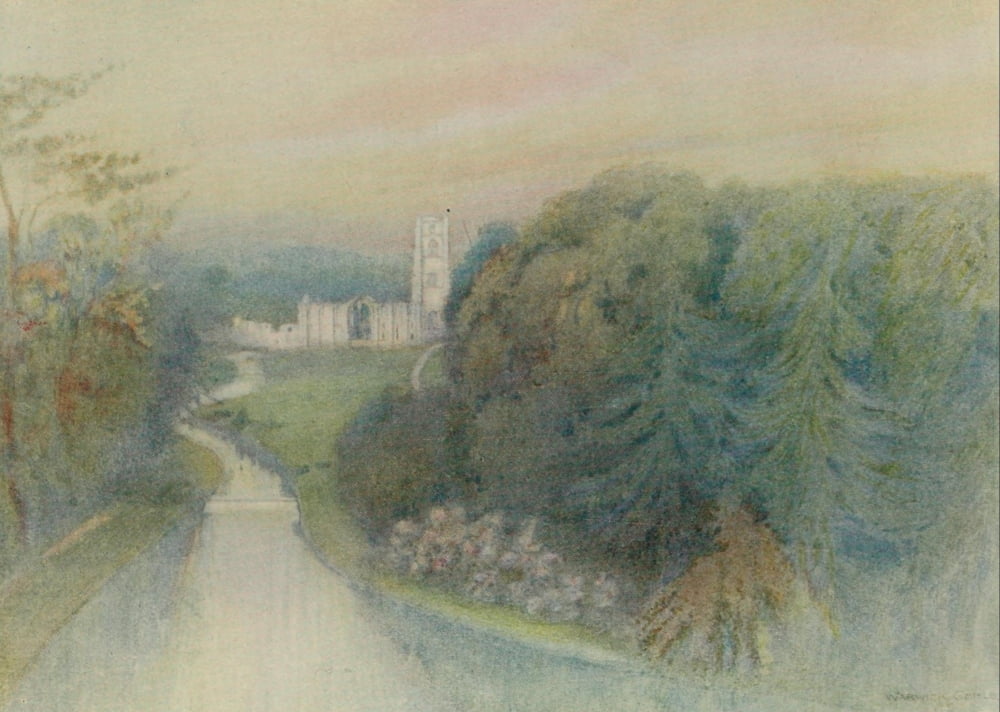 Greater Abbeys of England 1908 Fountains Abbey the surprise view Canvas Art - Warwick Goble (24 x 36)