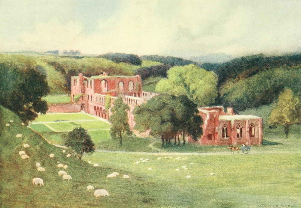 Greater Abbeys of England 1908 Furness Abbey Cumbria Canvas Art - Warwick Goble (24 x 36)