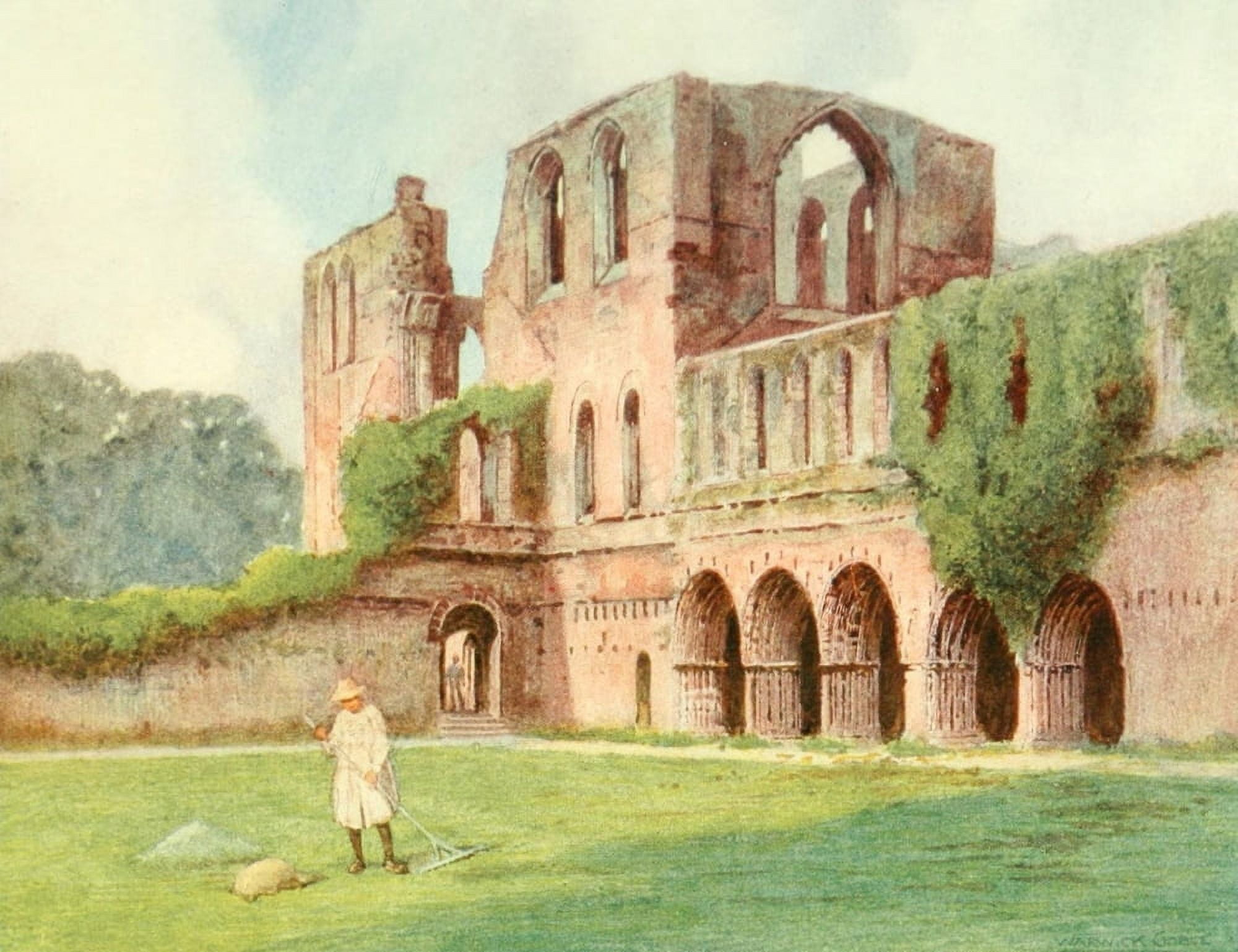 Greater Abbeys of England 1908 Furness Abbey cloisters Canvas Art - Warwick Goble (18 x 24)