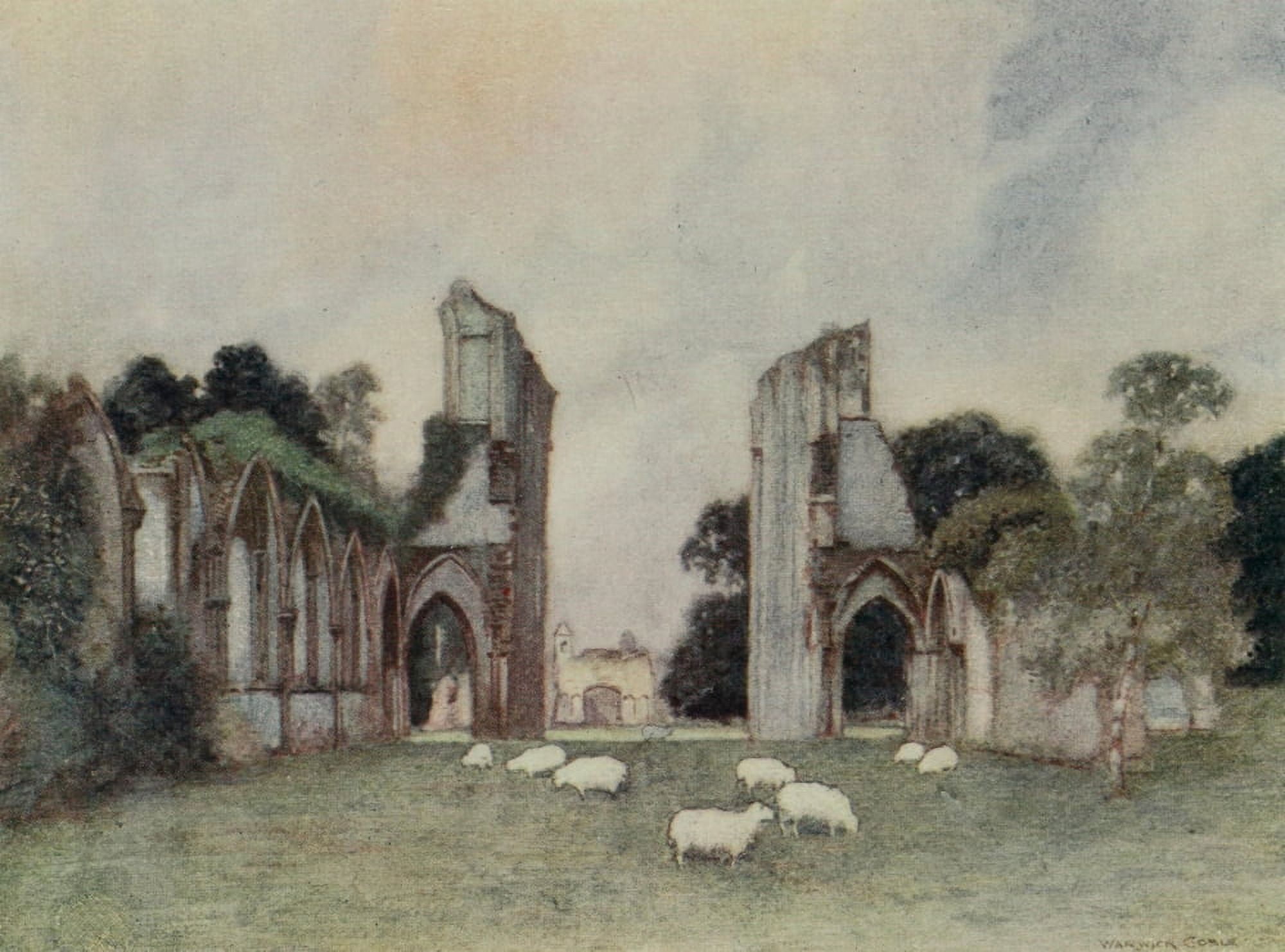 Greater Abbeys of England 1908 Glastonbury Abbey remains of Great Tower Canvas Art - Warwick Goble (18 x 24)
