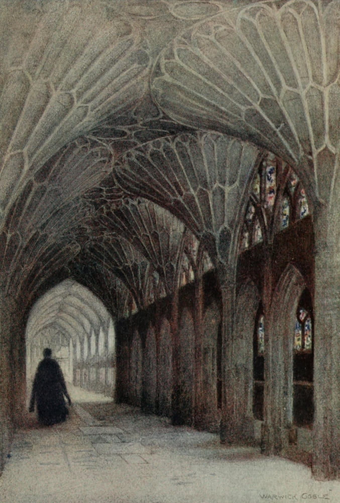 Greater Abbeys of England 1908 Gloucester Cath Cloister & Lavatorium Canvas Art - Warwick Goble (18 x 24)