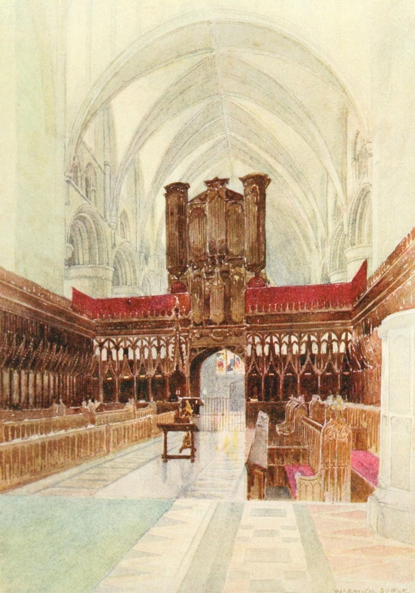 Greater Abbeys of England 1908 Gloucester Cathedral Choir Canvas Art - Warwick Goble (24 x 36)