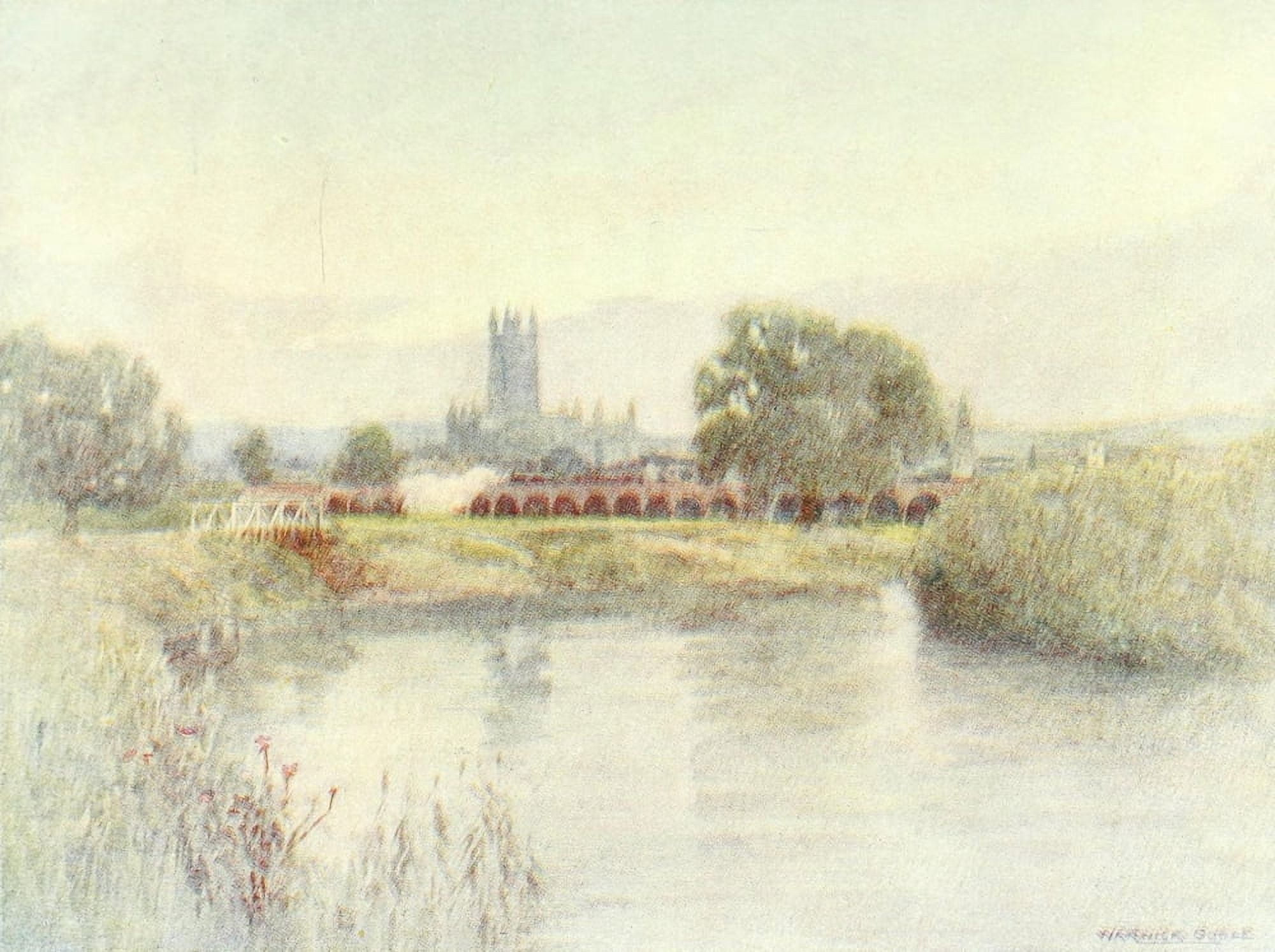 Greater Abbeys of England 1908 Gloucester Cathedral from St Catherines Meadow Canvas Art - Warwick Goble (24 x 36)