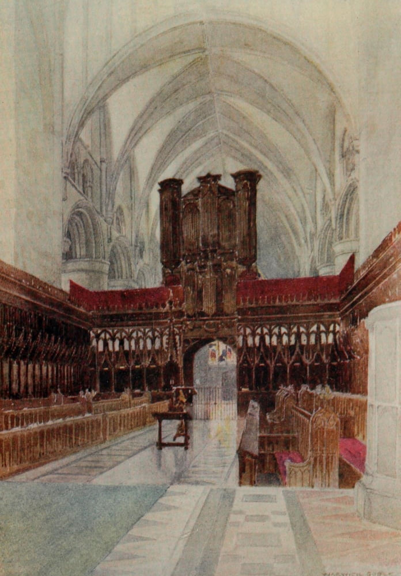 Greater Abbeys of England 1908 Gloucester Cathedral the Choir Canvas Art - Warwick Goble (18 x 24)